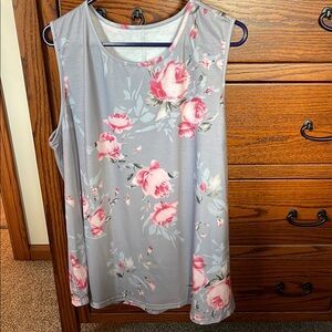 Floral Sleeveless Top - Gray and Pink